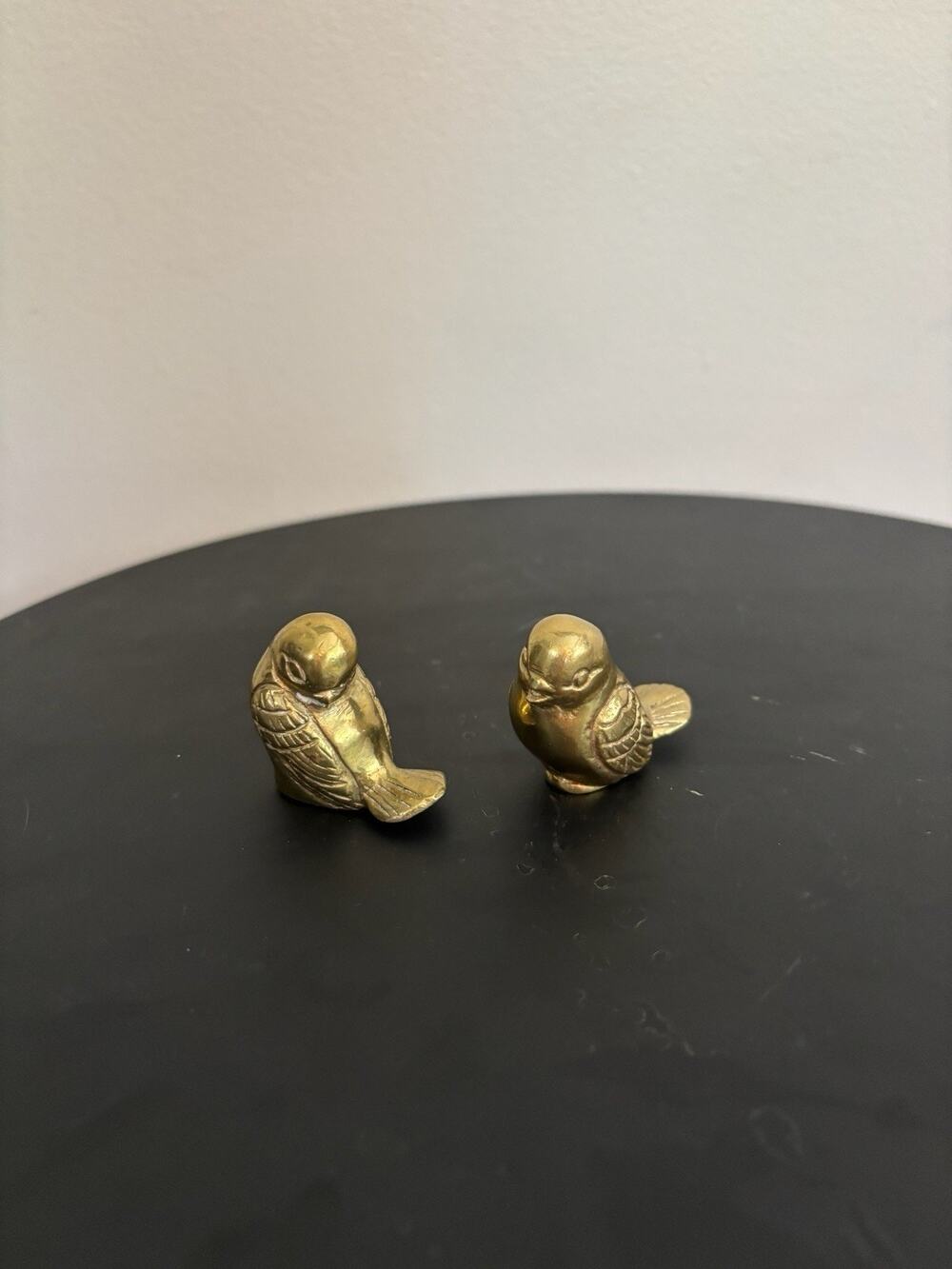 VTG Pair 2 Miniature 1.5" Heavy Solid Brass Song BIRD FIGURINES Made in India